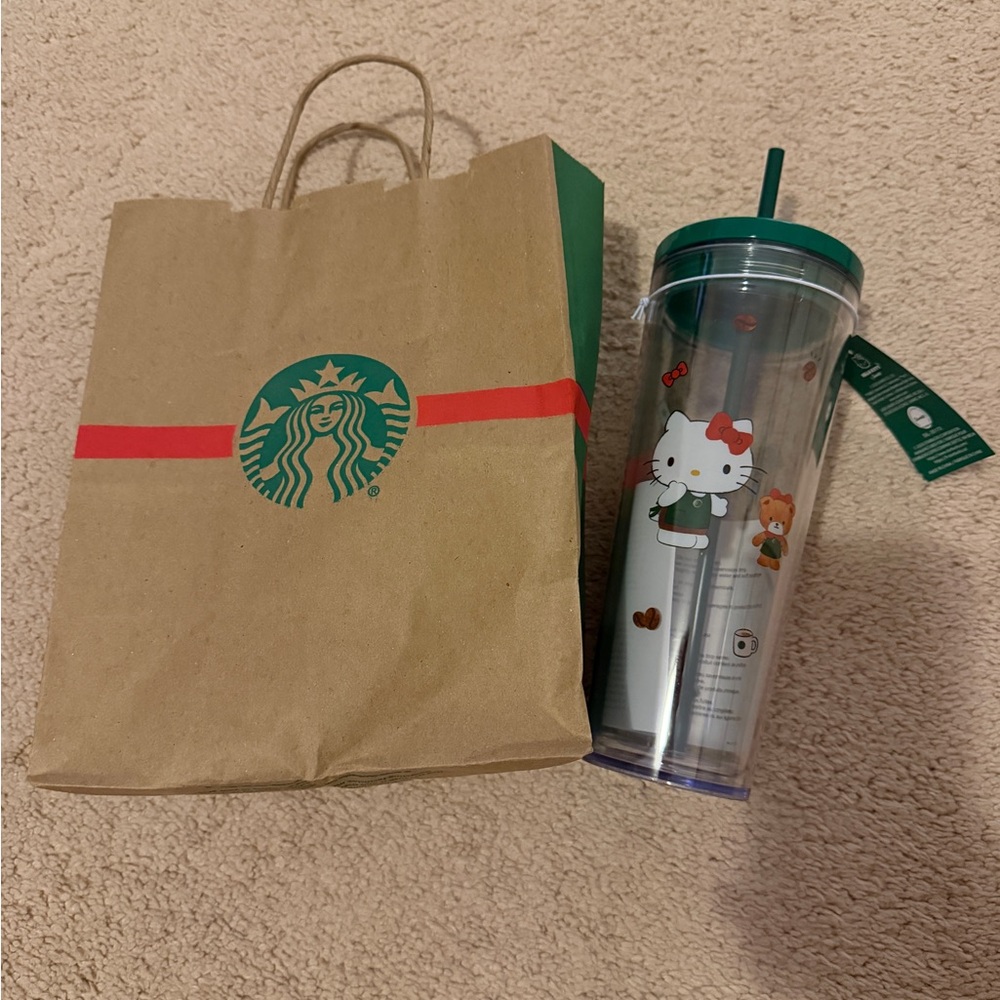 Starbucks Hello Kitty Clear Tumbler with Green Straw - 24oz